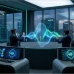 Écrans de trading affichant le symbole du Won coréen et technologie blockchain Solana dans un bureau moderne