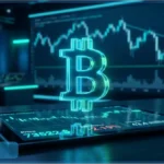 Analyse technique du Bitcoin (BTC) illustrée par un graphique de cours en baisse et le logo de la crypto, symbolisant la pression vendeuse sur un support majeur.