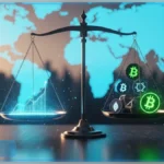 Illustration d'un Bitcoin en équilibre précaire, symbolisant l'impact macro et le risque géopolitique qui pèsent sur le marché crypto malgré une légère accalmie du marché.