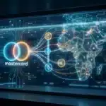 Logo Mastercard connecté à une carte de l'Afrique via des flux numériques pour les stablecoins