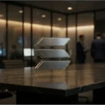 Illustration 3D du logo Solana avec un graphique de trading en arrière-plan montrant une stagnation du prix