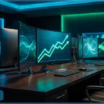 Graphiques de croissance financière sur plusieurs écrans illustrant la montée en puissance de Ripple