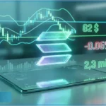 Graphique d'analyse technique montrant le cours de Solana (SOL) face à sa résistance, avec des indicateurs de volume et de tendance.
