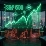 Graphique du S&P 500 aujourd’hui montrant une hausse liée à l'IA dans une salle de trading