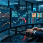 Graphiques de trading montrant la chute et le retrait de l'ETF Bitcoin de Truth Social