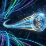 Représentation numérique d'un stablecoin circulant à haute vitesse dans des câbles de données