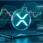 Analyse technique du cours de la crypto XRP de Ripple, montrant le logo 3D du XRP face à un graphique de marché et une zone de résistance.