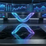 Logo XRP lumineux dans un centre de trading numérique avec graphiques de prix