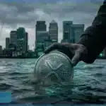 Pièce XRP en 3D sous un éclairage néon cyan et vert