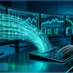 Un trader analyse des graphiques financiers lumineux représentant les actions tokenisées sur Solana par Exodus et Ondo.