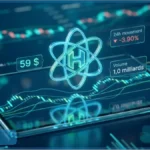 Logo de la crypto-monnaie Hyperliquid (HYPE) flottant au-dessus d'un écran affichant un graphique de son cours en baisse. Des données de marché comme le prix et la variation sur 24h sont visibles, sur un fond d'analyse technique.