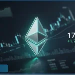 Logo Ethereum lumineux en 3D devant des graphiques financiers affichant le prix de 1792 dollars et une hausse de 1.71 pour cent