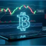 Graphique d'analyse technique du Bitcoin montrant une chute du prix vers le support des 58 481 dollars sur un écran de tablette.