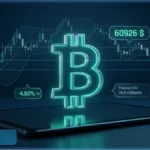 Illustration de l'analyse technique du cours Bitcoin : un graphique en chandeliers montre une forte baisse, avec le prix du BTC à 60 926 $ et une chute de 4,50%.