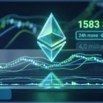 Graphique d'analyse technique montrant le prix de l'Ethereum à 1583 dollars face au risque de liquidation