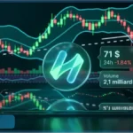 Graphique d'analyse technique du jeton Hyperliquid affichant un prix de 71 dollars et un volume de 2,1 milliards