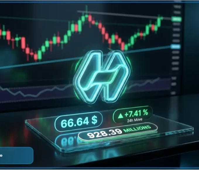Graphique de trading Hyperliquid HYPE avec prix a 66 dollars et hausse de 7 pour cent
