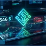 Graphique de trading affichant le prix du jeton BNB à 546 dollars avec des indicateurs de baisse