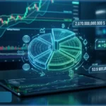 Tableau de bord financier avec graphiques et diagramme holographique illustrant l'analyse du marché crypto.