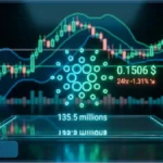Graphique de trading affichant le logo Cardano avec un prix de 0,1506 dollar et une baisse de 1,31 pourcent