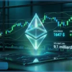 Graphique d'analyse technique montrant le prix de l'Ethereum à 1647 dollars face à une résistance clé