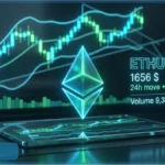 Graphique d'analyse technique montrant le prix de l'Ethereum à 1656 dollars avec des indicateurs haussiers