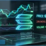 Graphique d'analyse technique du prix de Solana affichant 68 dollars avec le logo SOL en 3D