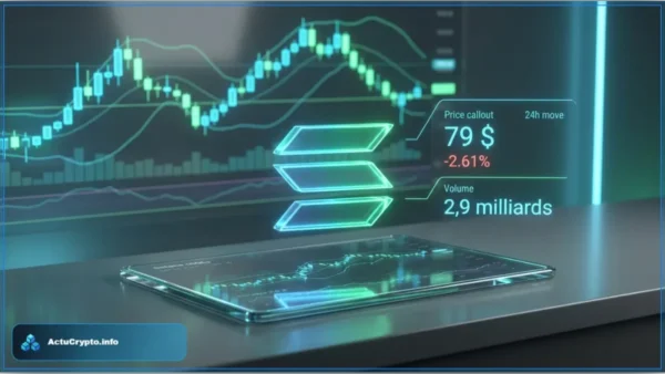 Graphique d'analyse technique affichant le prix de Solana à 79 dollars avec une baisse de 2,61 pour cent