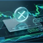 Graphique de trading virtuel affichant le logo XRP, le prix à 1,15 dollar et des chandeliers japonais illustrant l'analyse technique