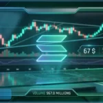 Graphique d'analyse technique du Solana montrant le prix à 67 dollars et les chandeliers japonais