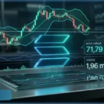 Graphique d'analyse technique du Solana affichant un prix de 71,79 dollars et des indicateurs de trading