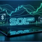 Graphique de trading affichant le prix du Solana SOL à 65 dollars et son volume de transaction