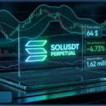 Graphique d'analyse technique montrant le prix du Solana (SOL) en baisse à 64 dollars avec une performance de -4,73% sur 24 heures.