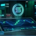Graphique d'analyse technique du cours de Solana montrant une baisse vers le support des 69 dollars et un RSI en survente