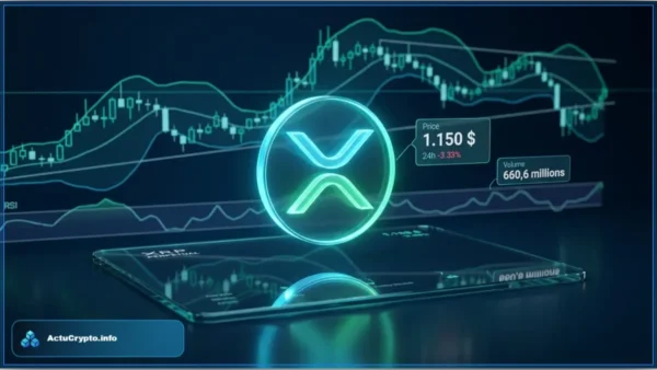 Graphique financier montrant le logo XRP avec un prix en baisse à 1,150 dollar