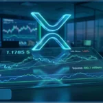 Graphique holographique montrant l'analyse technique du XRP au prix de 1,179 dollar dans un bureau de trading