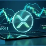 Image montrant le logo de la crypto XRP avec un graphique en chandeliers japonais en arrière-plan, indiquant une performance de -2,65% et un prix de 1,2900 $.