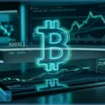 Graphique technique montrant le prix du Bitcoin à 60030 dollars avec des indicateurs de marché en arrière-plan.