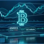 Graphique d'analyse technique du Bitcoin montrant la cassure du support avec le prix actuel du BTC.