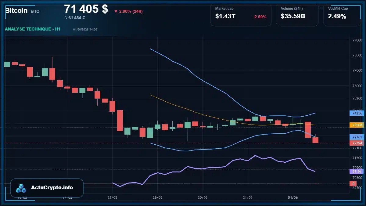 Graphique du cours Bitcoin (BTC) Analyse technique du cours Bitcoin (BTC) avec données de marché récentes