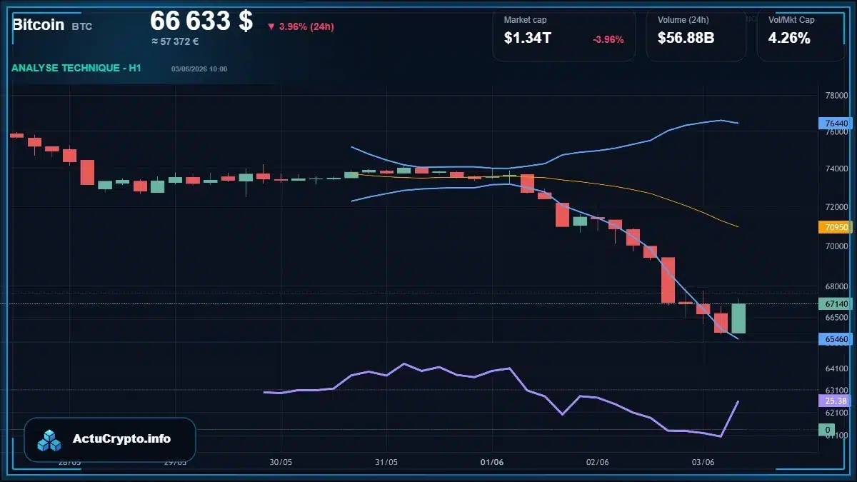 Graphique du cours Bitcoin (BTC) Analyse technique du cours Bitcoin (BTC) avec données de marché récentes