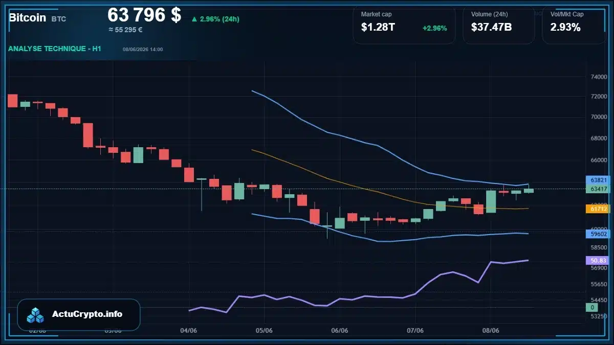 Graphique du cours Bitcoin (BTC) Analyse technique du cours Bitcoin (BTC) avec données de marché récentes