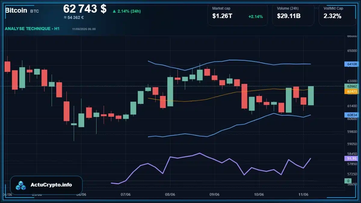 Graphique du cours Bitcoin (BTC) Analyse technique du cours Bitcoin (BTC) avec données de marché récentes