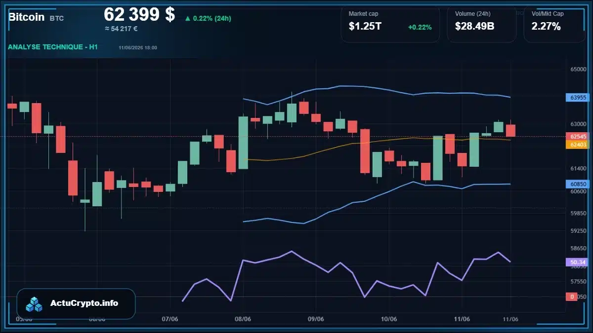 Graphique du cours Bitcoin (BTC) Analyse technique du cours Bitcoin (BTC) avec données de marché récentes