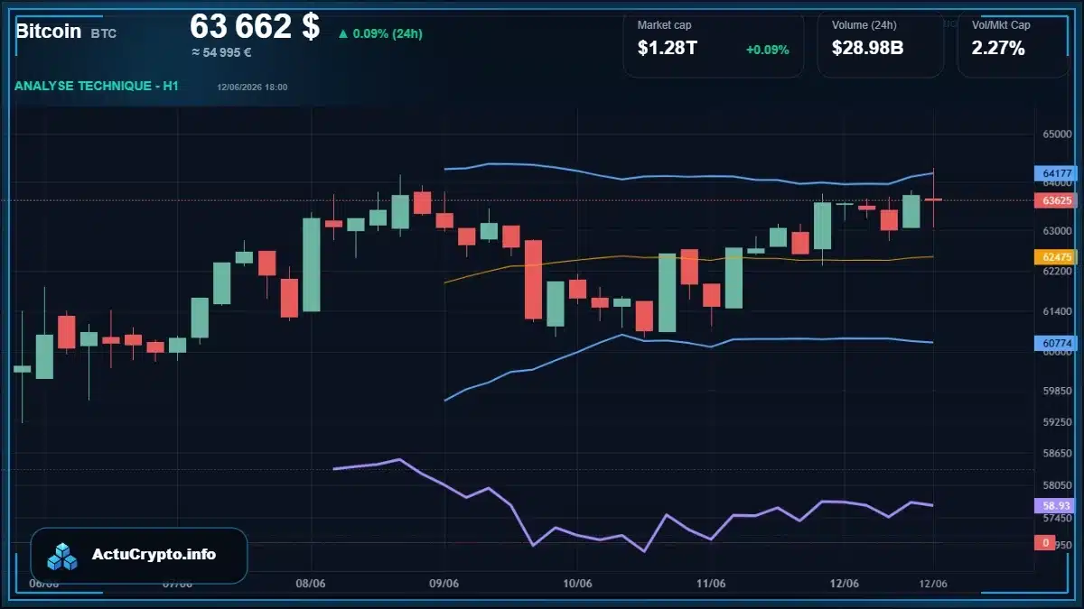 Graphique du cours Bitcoin (BTC) Analyse technique du cours Bitcoin (BTC) avec données de marché récentes