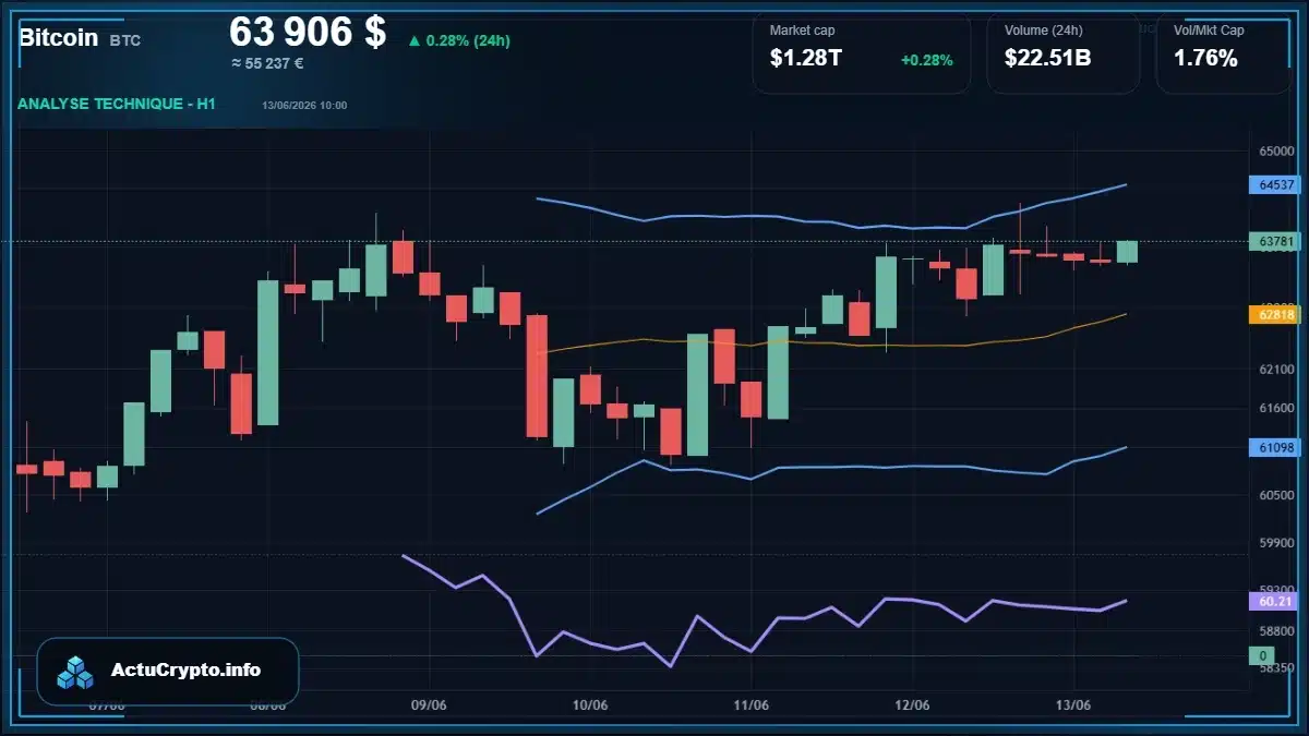Graphique du cours Bitcoin (BTC) Analyse technique du cours Bitcoin (BTC) avec données de marché récentes
