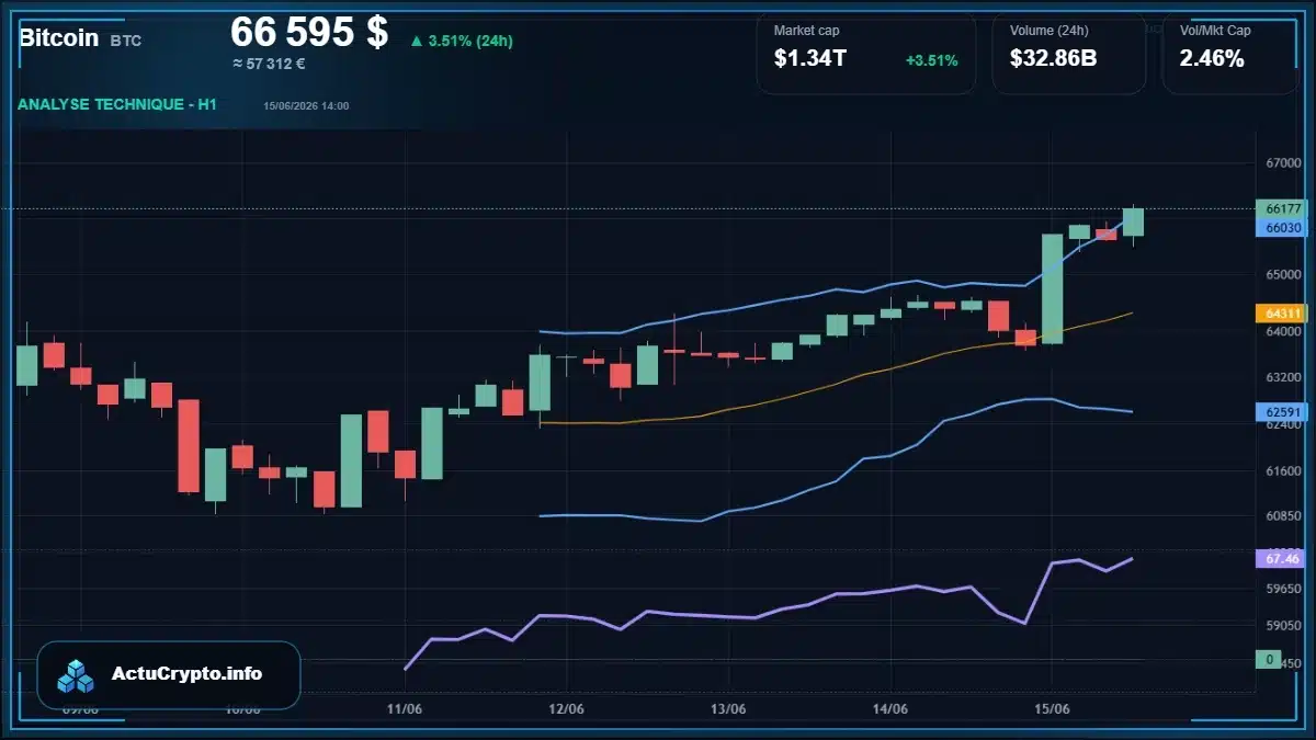 Graphique du cours Bitcoin (BTC) Analyse technique du cours Bitcoin (BTC) avec données de marché récentes