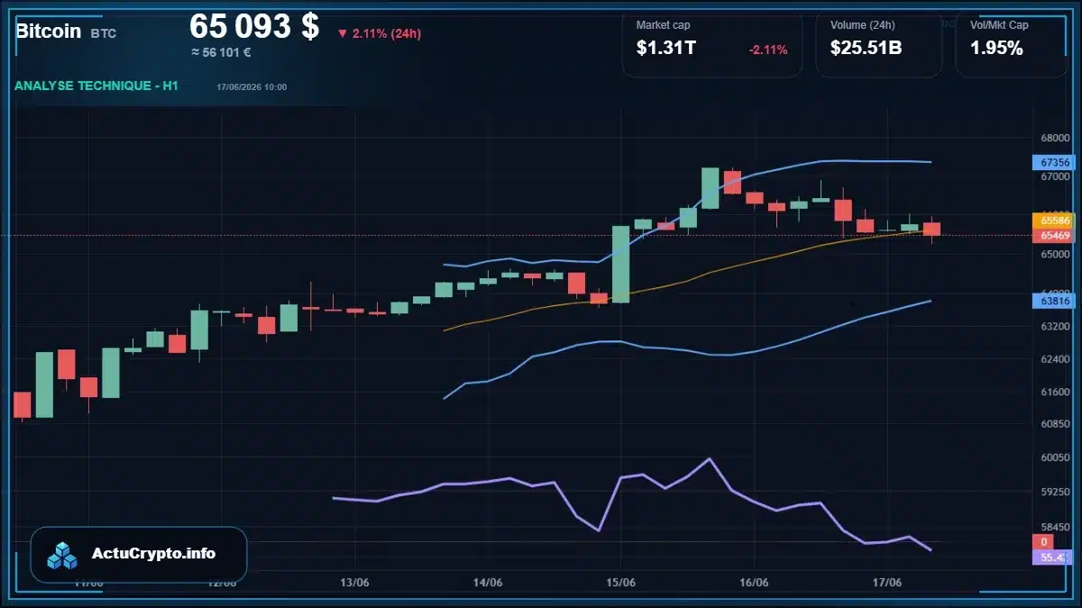 Graphique du cours Bitcoin (BTC) Analyse technique du cours Bitcoin (BTC) avec données de marché récentes