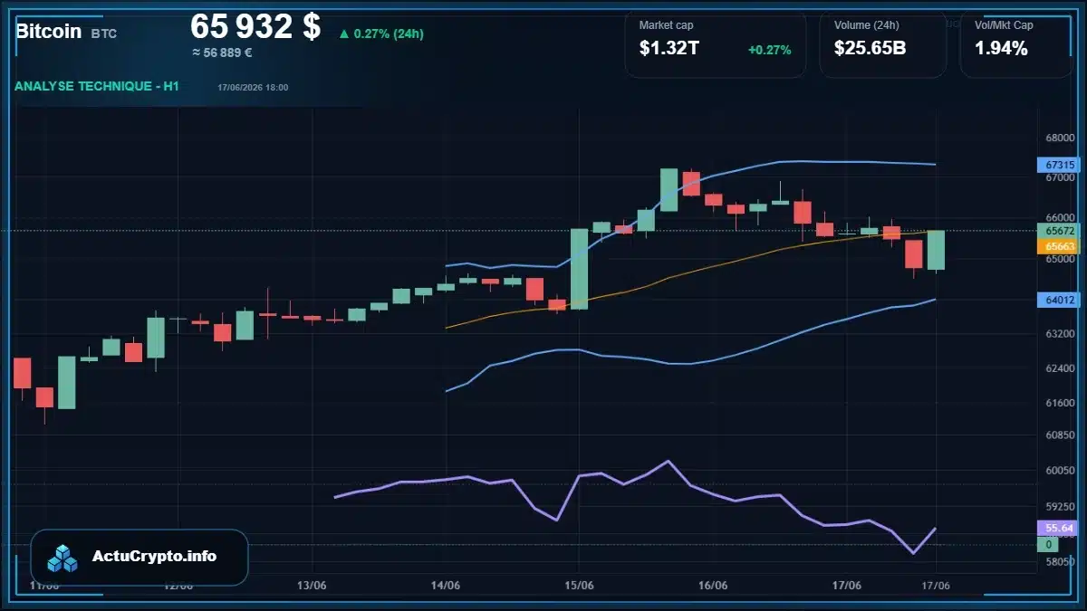 Graphique du cours Bitcoin (BTC) Analyse technique du cours Bitcoin (BTC) avec données de marché récentes