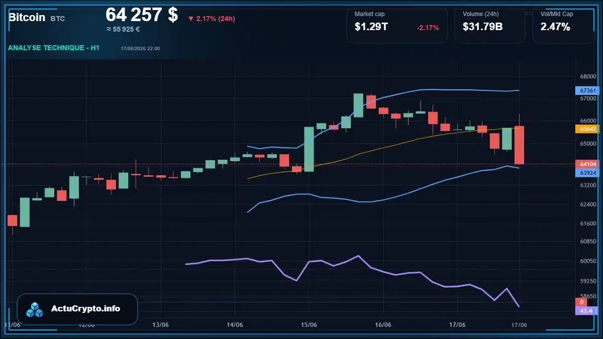 Graphique du cours Bitcoin (BTC) Analyse technique du cours Bitcoin (BTC) avec données de marché récentes